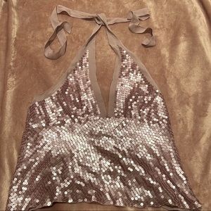 100% Silk & Sequin Laundry by Shelli Segal Halter Top